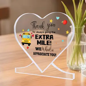 2D Flat, Heart-Shaped Acrylic Thank You Gift for Bus Drivers - "Thank You for Always Going the Extra Mile" - Colorful Design with Stars & Hearts - Perfect for Back-to-School, Retirement, or Appreciation Gifts, Bus Driver Gifts