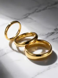 3-piece set of luxurious 18K gold-plated classic, simple, plain round eternal wedding rings, hypoallergenic, durable, stackable jewelry for both men and women, non-fading eternal anniversary couple gifts #Perfect couple gifts, fast shipping in US/EU