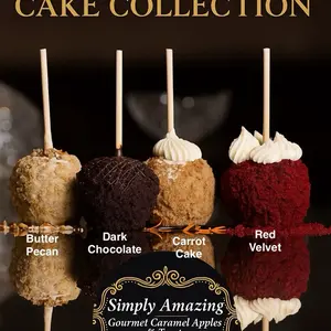 The Cake Collection Gourmet Caramel/Candy Apple Collection 4 pack Butter Pecan, Dark Chocolate Decadence, Carrot Cake, & Red Velvet Dessert