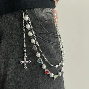 1pc Pendant Pants Chain for Men, Imitation Chain, Long Cool Punk Trousers Pocket Belt Key Chains for Hip Hop Rock Jean,   Beaded men's accessories