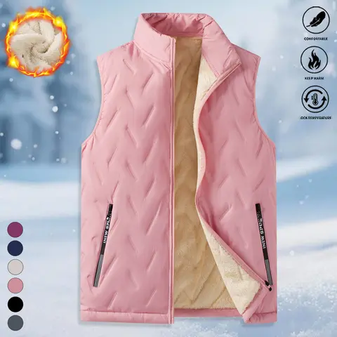 JOGWAVE Lady's Solid Color Fleece Vest - Casual Tops for Women, Side Zipper Pockets, Warm Thick Lining, Suitable for Outdoor Activities & Everyday Wear, Sleeveless Outerwear, Clothes for Women