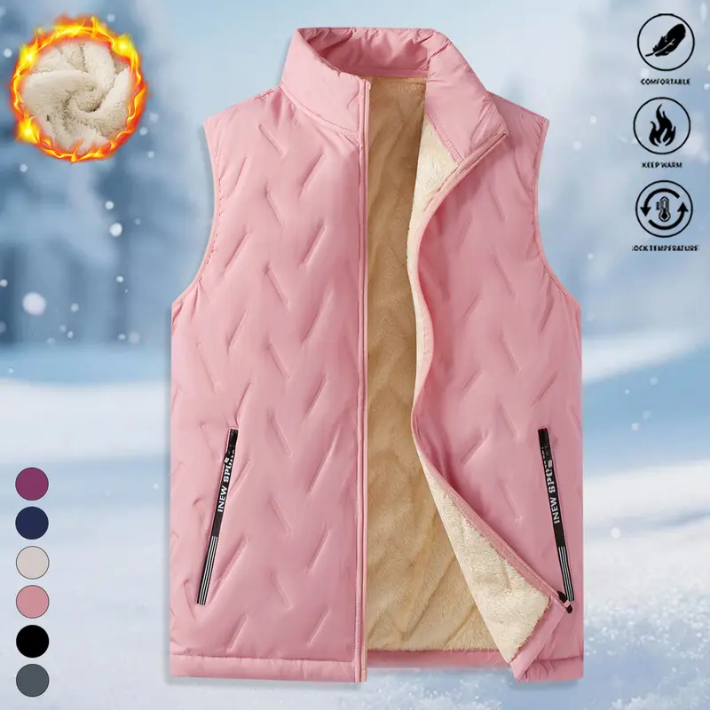JOGWAVE Lady's Solid Color Fleece Vest - Casual Tops for Women, Side Zipper Pockets, Warm Thick Lining, Suitable for Outdoor Activities & Everyday Wear, Sleeveless Outerwear, Clothes for Women