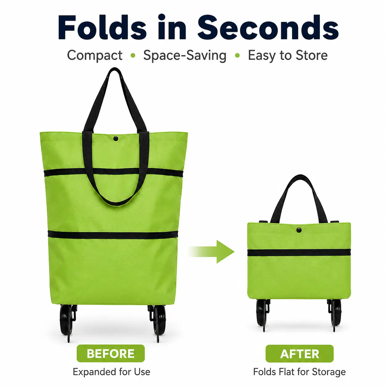 Large Foldable Wheeled Shopping Tote | Reusable, Waterproof & Eco-Friendly | Heavy-Duty Rolling Cart Bag Perfect for Groceries, Camping & Daily Use