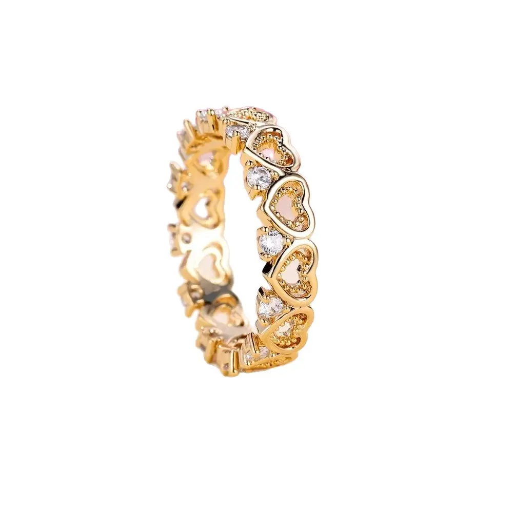 Heart Eternity Band Ring, Hollow Heart & CZ Stackable Ring, Gold/Silver Plated Promise Ring for Women, Minimalist Love Jewelry for Daily & Special Occasions