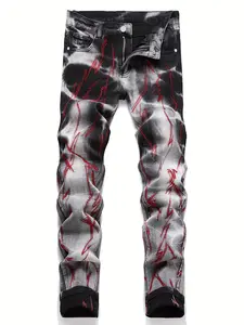 Trendy Straight-Leg Embroidered Jeans, Embroidery, Fashionable Comfortable Denim Fabric, Perfect for Casual, Must-Have Stylish Addition, Streetwear, Pants, Trouser