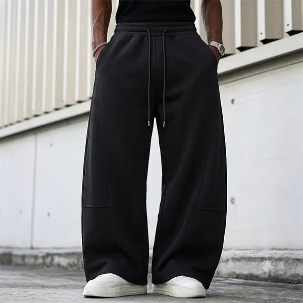Men's Drapey Wide-Leg Baggy Sweatpants, Ruched Sporty Chic Trousers with Drawstring for All Seasons Streetwear, Sweats, Men's Sweatpants, Athleisure Menswear, Drawstring Sport Pants, Adjustable Drawstring Sweatpants