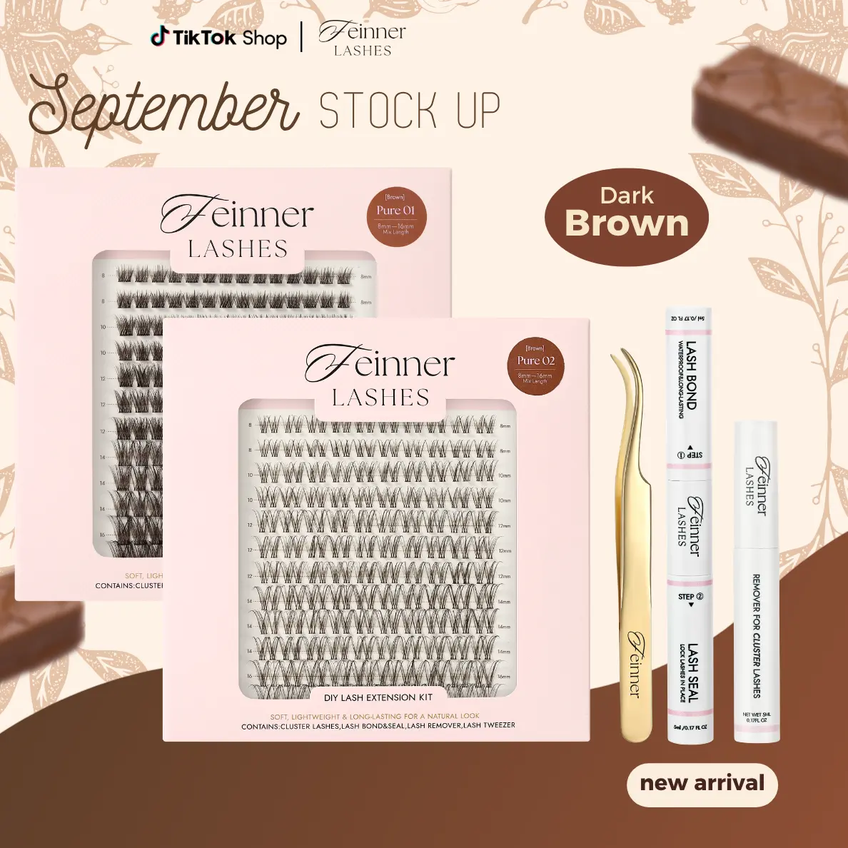 Feinner Dark Brown Cluster Lashes Beauty Products | 8-16mm D Curl Natural Lash Cluster Kit | Invisible Band, Lightweight, Beginner-Friendly, Soft for Effortless Styling, Back to School Use