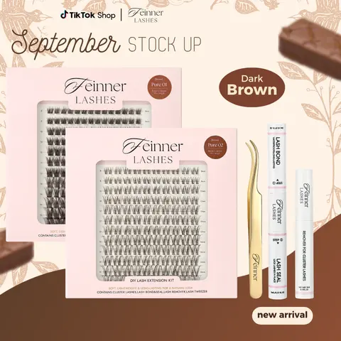 Feinner Dark Brown Cluster Eyelashes Cosmetic Makeup Kit | 8-16mm D Curl, 0.03mm Invisible Band, Lightweight, Beginner-Friendly, Soft for Effortless Styling, Back to School Use, Amplifies Eyes Softly