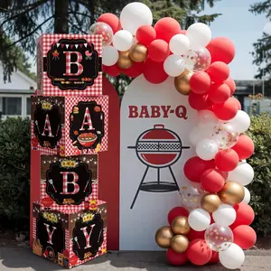 4 count BBQ  Shower Boxes with Letters BBQ Candy Box Decor with Letters Blocks  Birthday Shower Centerpiece for Party Backdrop
