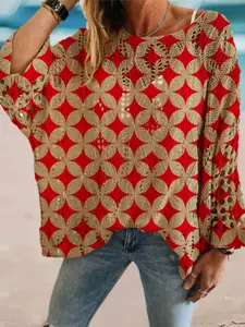 Women's Geometric Diamond Pattern Long Sleeve Knit Top, Elegant Loose-Fitting Hollow Out Batwing Sleeves Sweater for Vacation