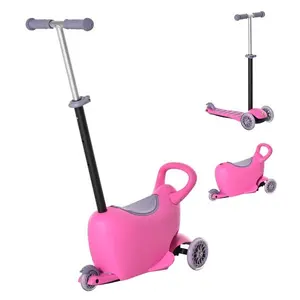 3-in-1 Kids Scooter Walker Push Car, Pink, Height Adjustable, with Storage, Durable