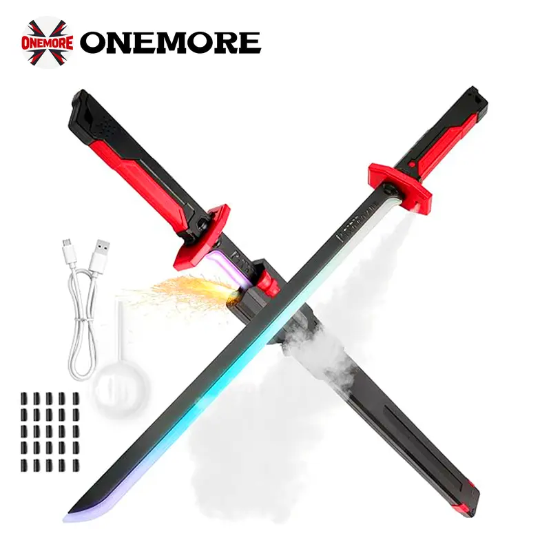 DKD 31.5" Cyberpunk SparkBlade Lightsaber Toy Spark Edition with Sound & Fog, Eight-Color Streaming Light Effect, Type-C Rechargeable for Rave, Cosplay & Display