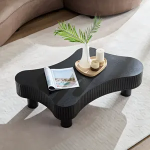 [SOIYELIFE] 42.52 Inch Modern Wooden Handcraft Drum Coffee Table Irregular Shaped Coffee Table for Living Room,Small Coffee Table with Sturdy Pedestal