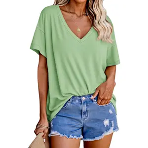Imily Bela Womens Oversized Tshirts V Neck Short Sleeve Tops Summer Casual Loose Fit Tunic Tee Shirts