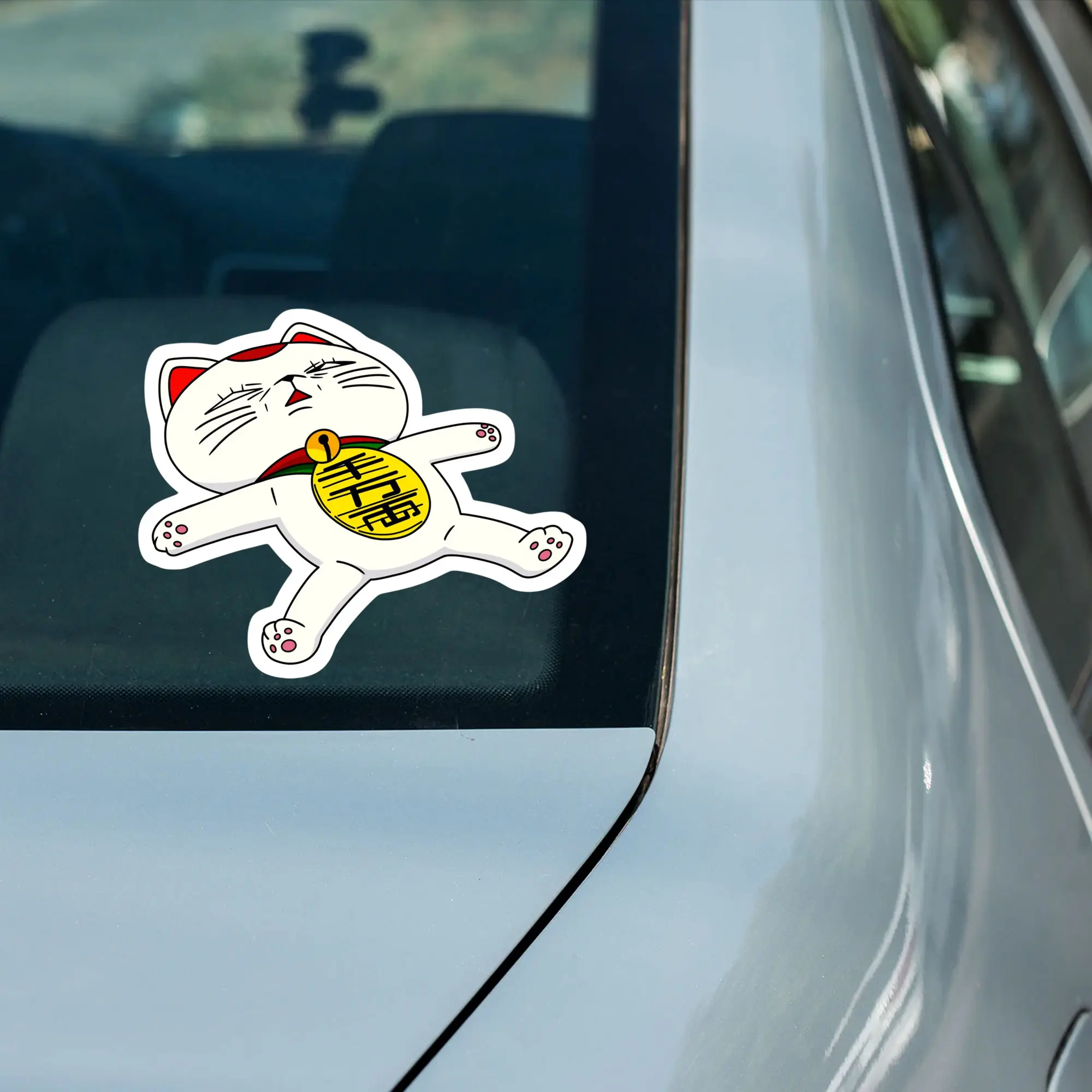 Lazy Lucky Cat Vinyl Sticker, Funny Maneki Neko Lying Down Decal, Cute Japanese Cat Sticker, Car Notebook Laptop Decor