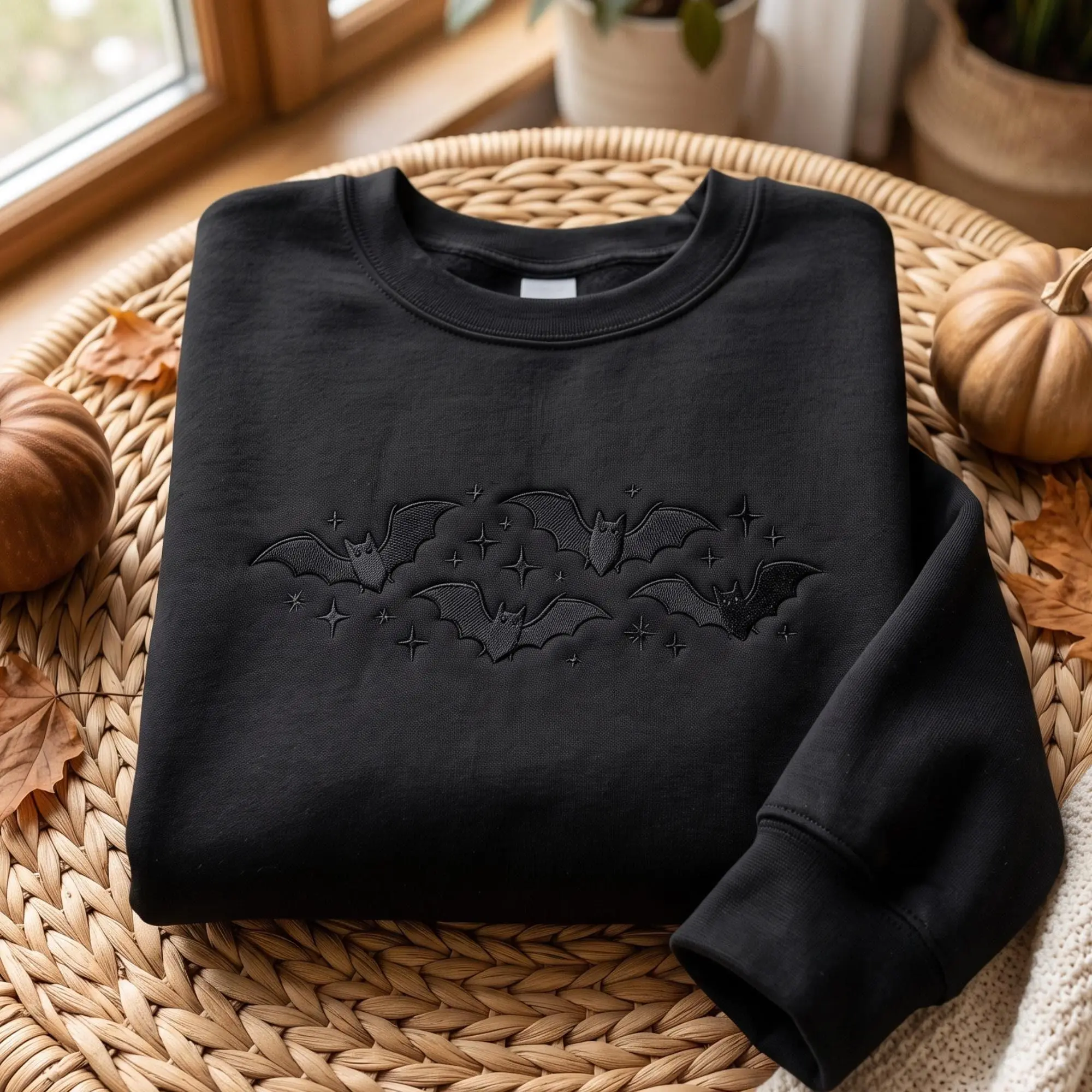 [MADE IN US] Embroidered Bats Sweatshirt T Shirt Hoodie, Gothic Halloween Graphic Tee