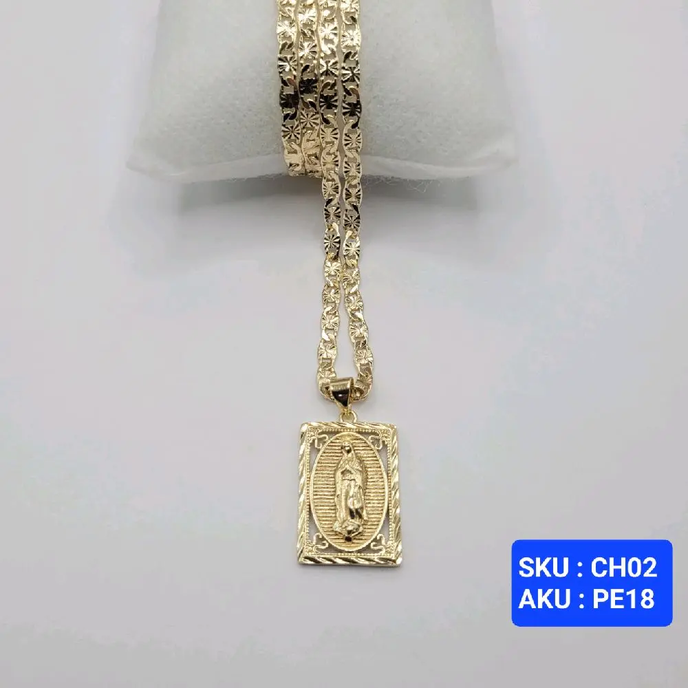 Virgin Mary pendant 24 Inches 4 Millimeters Laminated Gold Jewerly Necklace