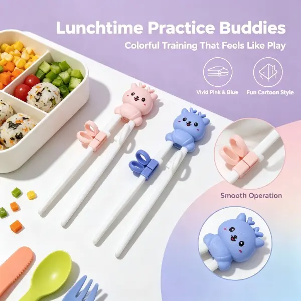 2 pairs of cartoon deer children's training chopsticks, self eating learning tableware, children's birthday party dinner gifts tableware supplies, reusable training chopsticks