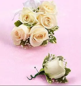 White Rose Corsage And Boutonniere