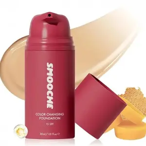 Smooche Color Changing Foundation - Skin Tone Adapting Liquid Foundation for Women, Self Adjusting Natural Finish, Blurs Imperfections & Fine Lines, SPF 15, All Skin Types, 1.01 Fl Oz Flawless Lightweight Makeup Coverage Daily Cosmetic