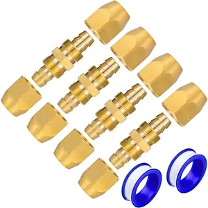 4PCS Soild Brass Air Reusable Hose Splicer for 1/4-Inch ID Hose,Hose Air Hose Repair Fitting (4 Pack 1/4 Inch)