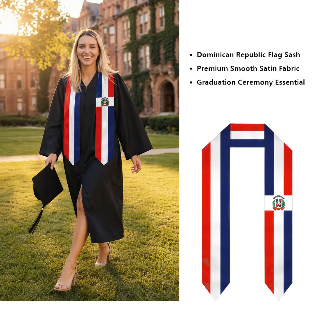 Patriotic Dominican Emblem Print Sash, Ideal For Graduation, National Holiday & Cultural Gatherings，Unisex Dominican Republic National Flag Honor Stole, Multi-Use For Graduation & Independence Day Cel