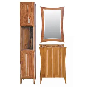 EcoDecors Curvature 24in Wide Vanity with Mirror and Cabinet CT-BT-24-1-M1-CA1 in a Brown Finish