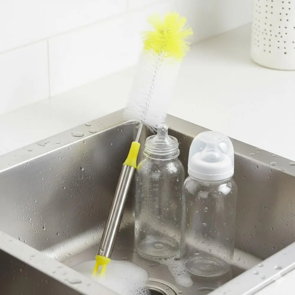 Flexible Long-Handle Bottle Cleaning Brush - Bendable Silicone Head for Efficient Scrubbing, Dishwasher Safe Multi-Purpose Tool for Glassware, Baby Bottles, and Hard-to-Reach Areas Cleaner