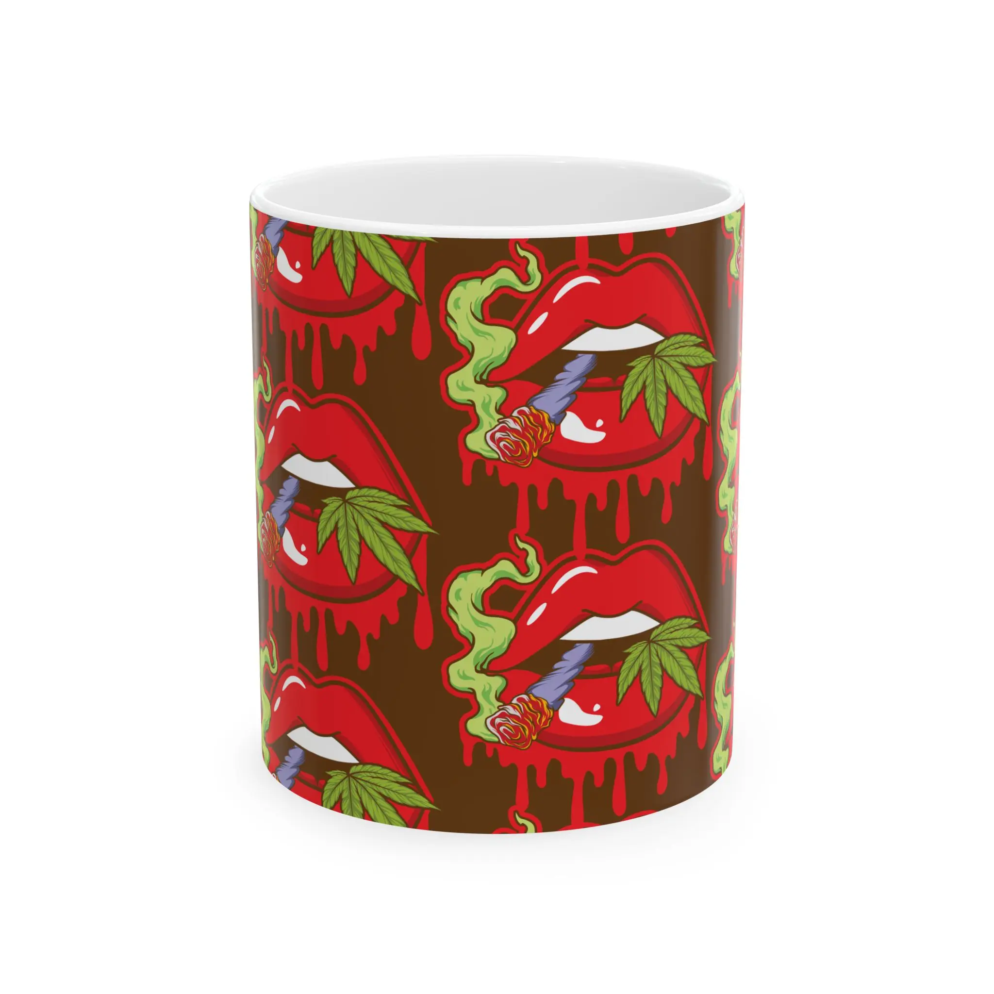 Smoking Lips Mug | Cannabis Leaf Pattern Ceramic Coffee Cup