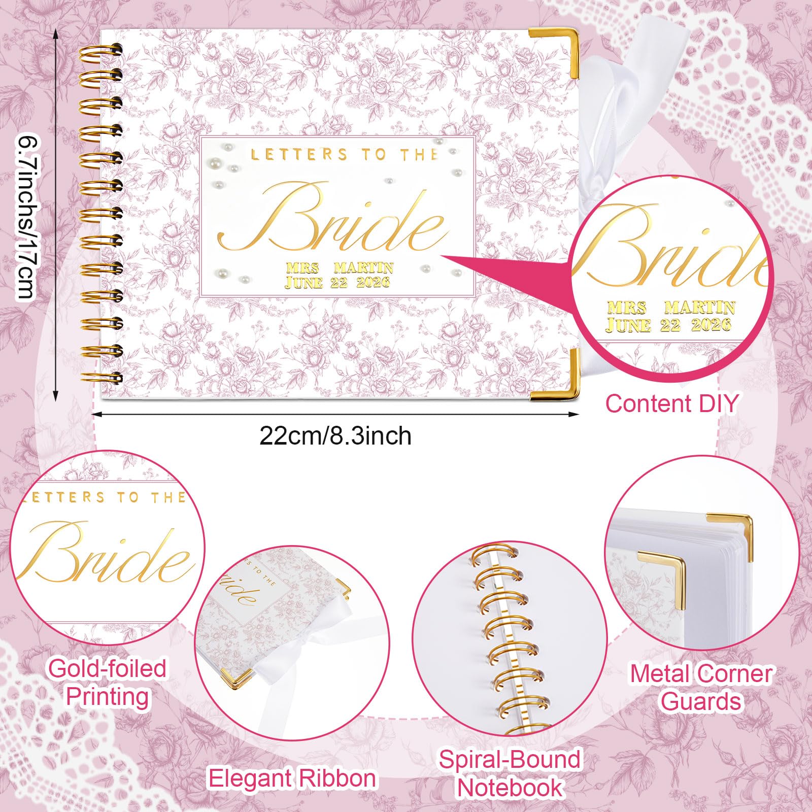 Letters to the Bride Book Wedding Gift - Heartfelt Wedding Letters Scrapbook for Bride, DIY Bridal Shower Gift from Bridesmaids & Mom, Elegant Pearl Decor Keepsake Memory Book for Wedding Morning