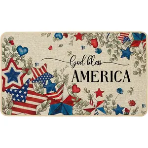 American Flag Stars Patriotic 4th of July Doormat Memorial Day Independence Door Mat Floor Mat Non Slip Rubber Backing Seasonal Entryway Kitchen Home Decoration