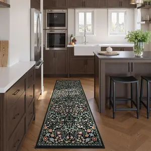 Vintage floral runner rug, 1pc non-slip long rug, hallway runner rug, corridor rug, kitchen runner rug, floral pattern design, machine washable & easy to clean, for runner hallway corridor, aisle, runner, living room, home decoration