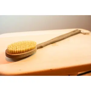 SaunaSpace Exfoliating Brush - Bamboo & Tampico Fiber - 16in Length - Dry/Wet Use - Enhances Skin Circulation & Detox Ritual