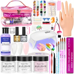 Nail Kit for Beginners with Everything:Acrylic Nail Liquid Powder Set with Practice Hand Drill U V Light in Pink Cosmetic Bag for Women Salon