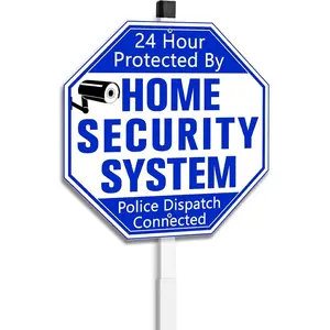 Uflashmi Home Security System Signs for Yard, Security Yard Signs with Stake, Protected By Home Security System Sign, 10"x 28", Metal
