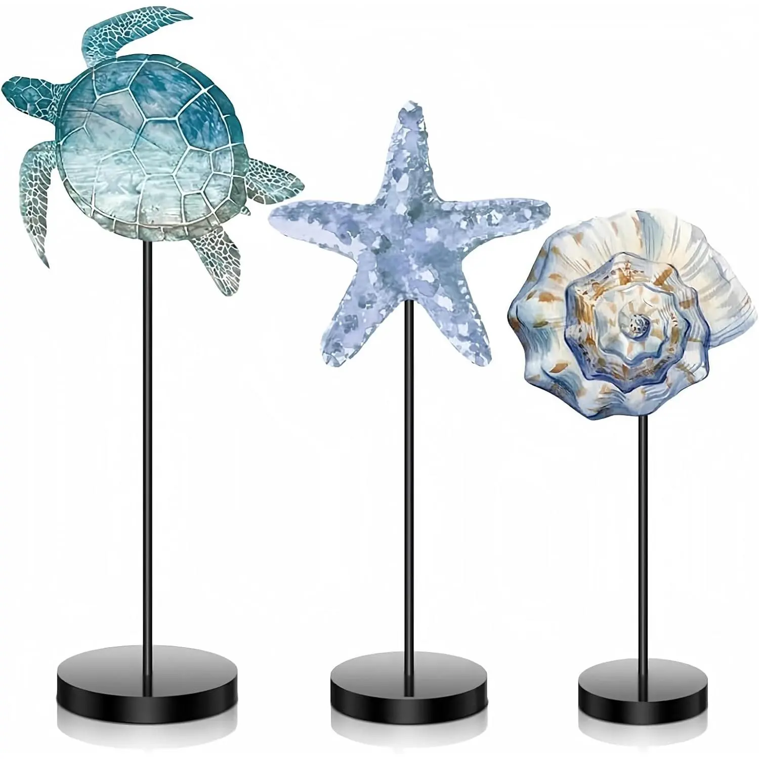 3 Pcs Sea Table Decor Coastal Turtle Starfish Decor Ocean Beach Centerpieces Nautical Standing Block Wooden Centerpiece Sign for Summer Holiday Seasonal Home Kitchen