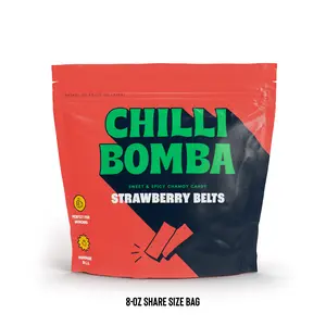 Chilli Bomba Sweet & Spicy Chili Chamoy Candy Sour Strawberry Belts - 8oz Share Size Bag