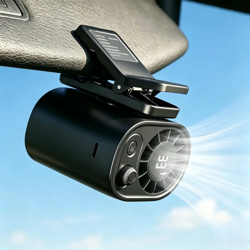 【Summer Survivals】Joytutus Compact Sun Visor Car Fan, Portable Mini USB Cooling Fan with Multiple Airflow Adjustment, Long Lasting Battery, 360° Rotation, Full-Body Refresh Airflow, Multi-Function Clip-On Design with LED Display, Summerfinds