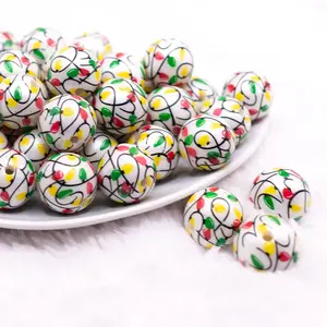 20mm Christmas Lights Print Acrylic Bubblegum Beads
