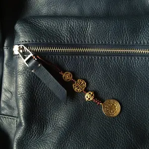 Brass Color Talisman Protection Zipper Charm, Tibetan Style Keychain, Chinese Bagua Car Charm - Small (T)