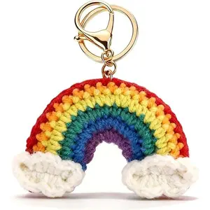 BloomWish S Rainbow Keychain Crochet Stitch Keychain Pride Bag Charm Lesbian LGBTQ Purse Charms Handbag Keychains