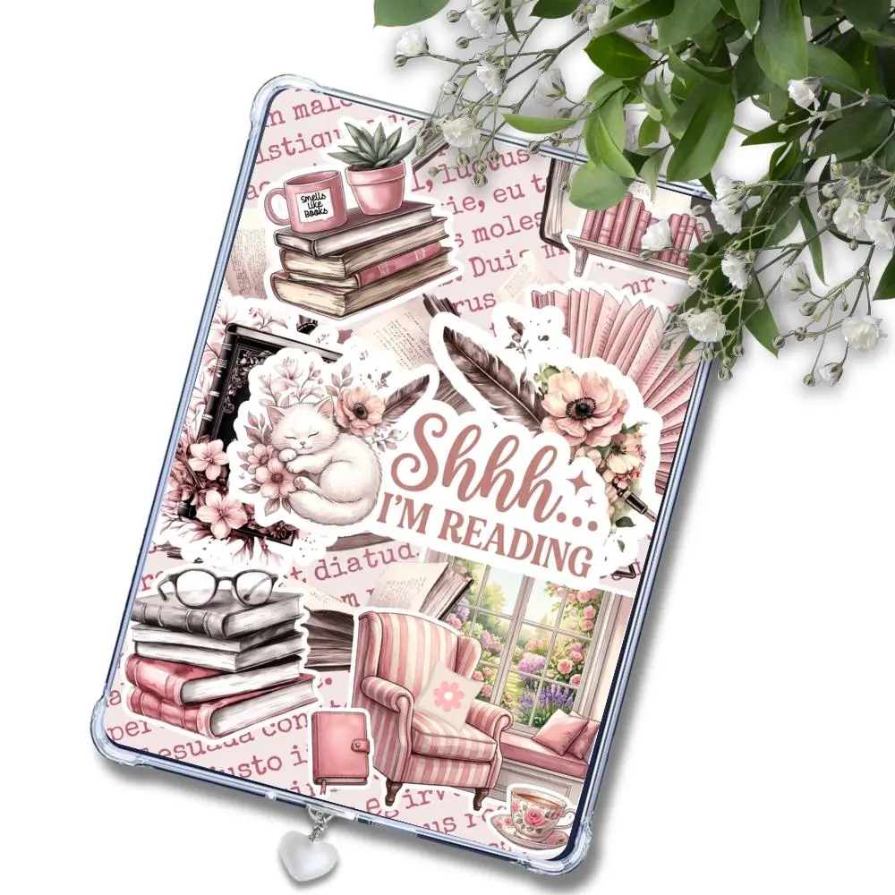 Pink and White Nook Library Scene Insert: Kindle or eReader Decor for Book Lovers
