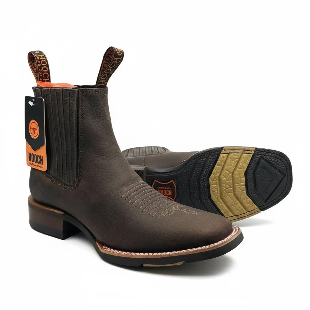 Botin Vaquero para Hombre de Piel Genuina Color Chocolate con Punta Cuadrada y Suela de Hule Ligera – Hooch Boots H42H9427