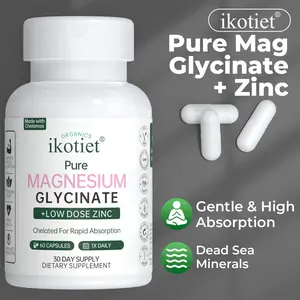 IKOTIET Gentle Digestion Dietary Fitness Supplement Magnesium Bis-Glycine Capsules - Non-GMO, Gluten-Free, Vegan, No Stomach Discomfort, Plus Zinc for Complete Mineral Support (60 Capsules)