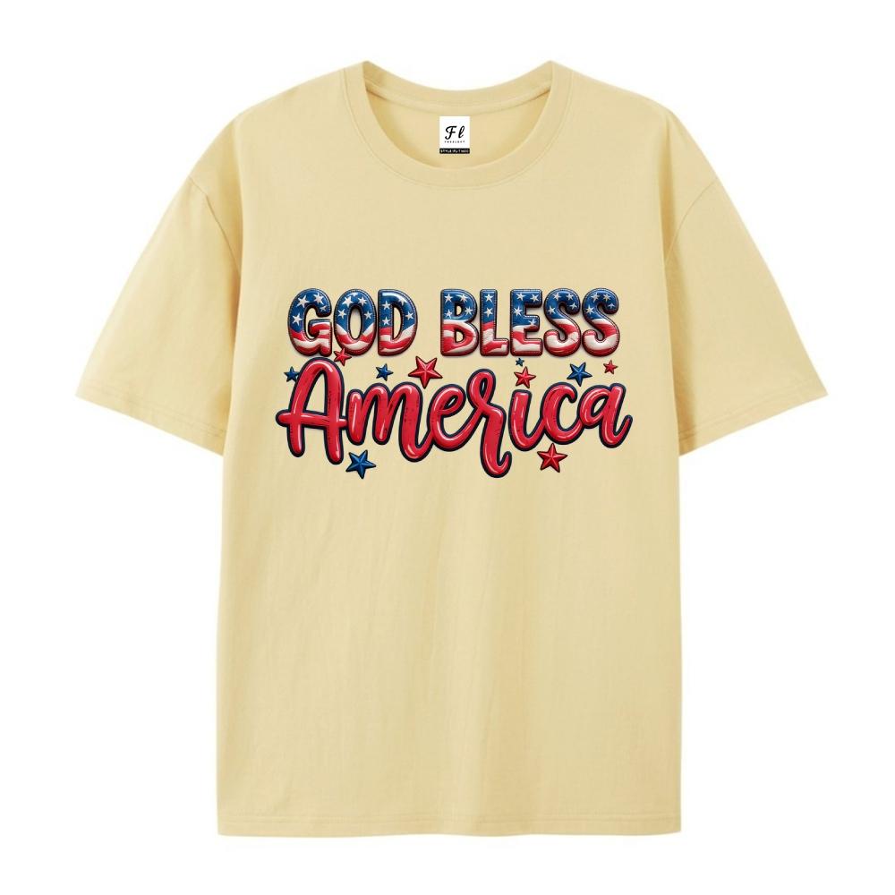 God Bless America USA Flag Graphic Print Tees Men's Casual Streetwear Oversized Short Sleeve T-Shirt