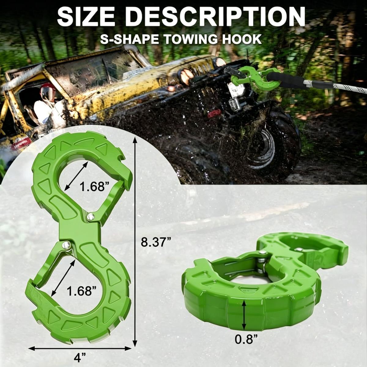 Heavy-Duty Forged S-Type Winch Hook, Dual Recovery Shackle with Anti-Slip Lock, Ultimate 4x4 Off-Road Towing Hook for Truck/SUV/Jeep