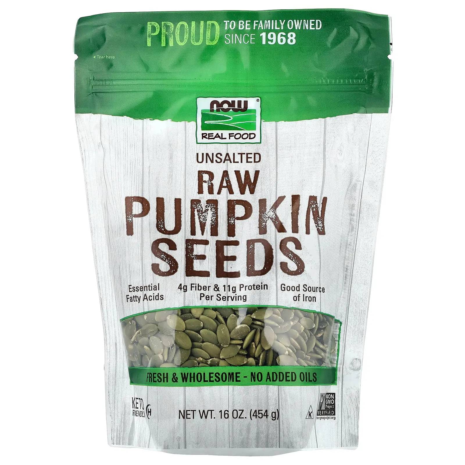 NOW Foods Real Food, Raw Pumpkin Seeds, Unsalted, 16 oz (454 g)