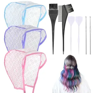3 count Hair Highlighting Caps, Highlighting Kit, Highlight Cap with Hooks, Highlight Hair Coloring Frosting Dye Kit for Salon Hair Dyeing Hairdressing