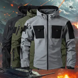 Men's Tactical Softshell Jacket Hooded Coat Multi-pocket Outdoor Workwear Functional Overcoat Long Sleeve Menswear