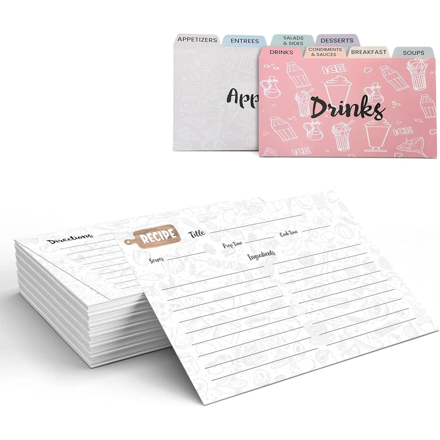 Recipe Cards 4x6, Set of 100 wit 8 Category Dividers - Beautifully Designed 4x6 Recipe Cards for Your Culinary Creations